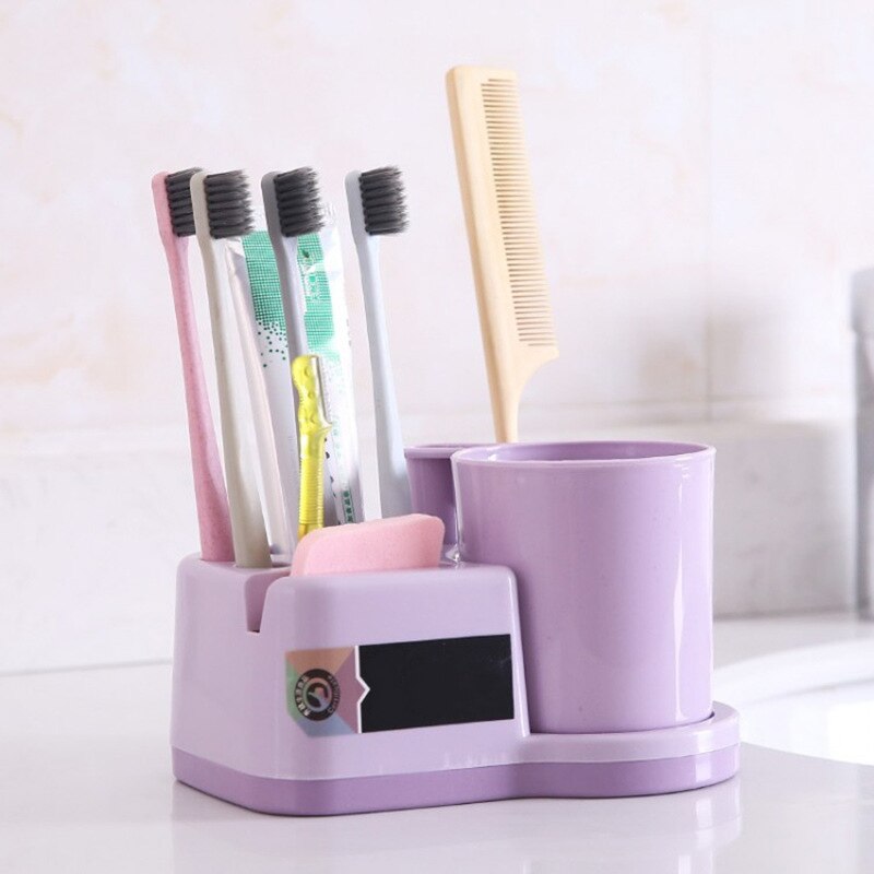 Plast badeværelset tumblere hjem vask kopper tandbørste holder krus kop børste kopper badeværelse tandbørste holder: Lilla