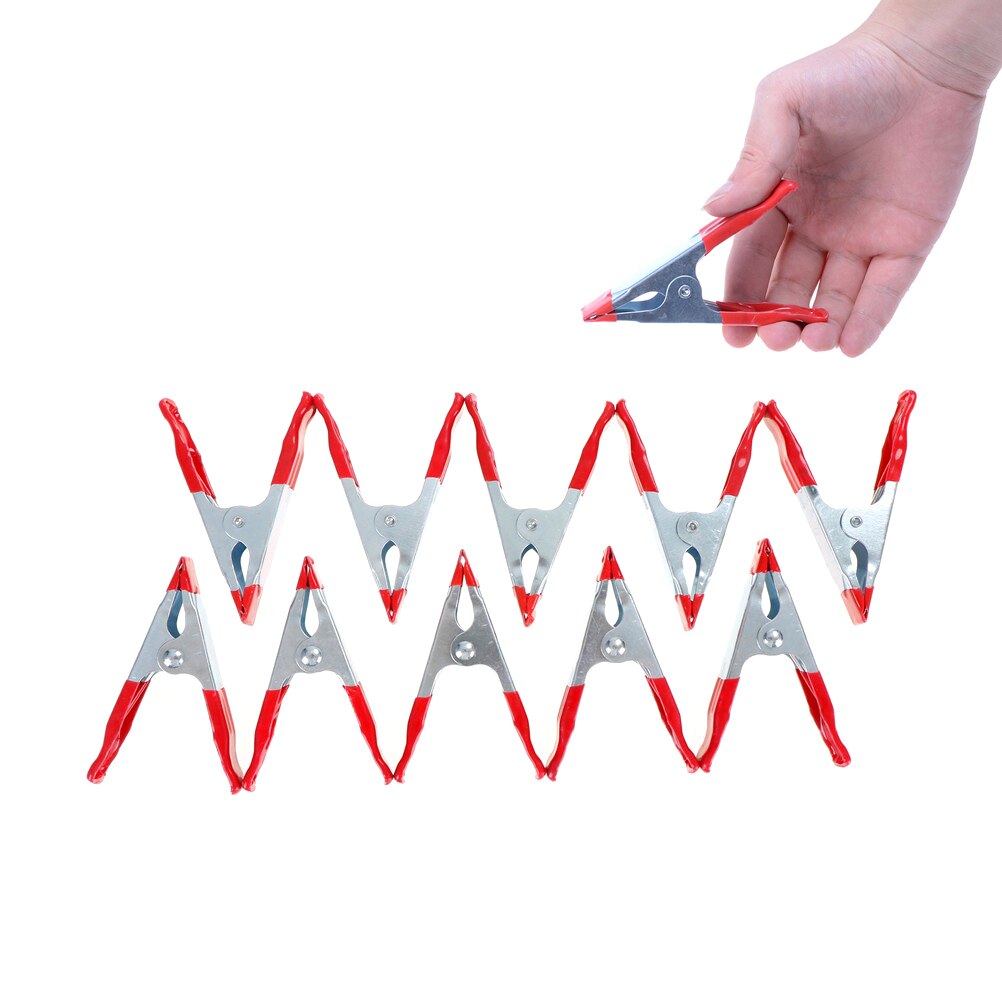 5pcs 4inch Mini Metal Heavy Duty Spring Clamps Crocodile Clip Red Plastic Tips Tool Clips Grip Holder DIY Hand Tools