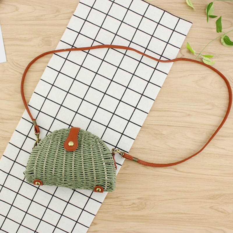 Wemen mini messenger bag koreansk stil ulzzang skuldertaske halm vævning harajuku primær farve crossbody taske: Grøn