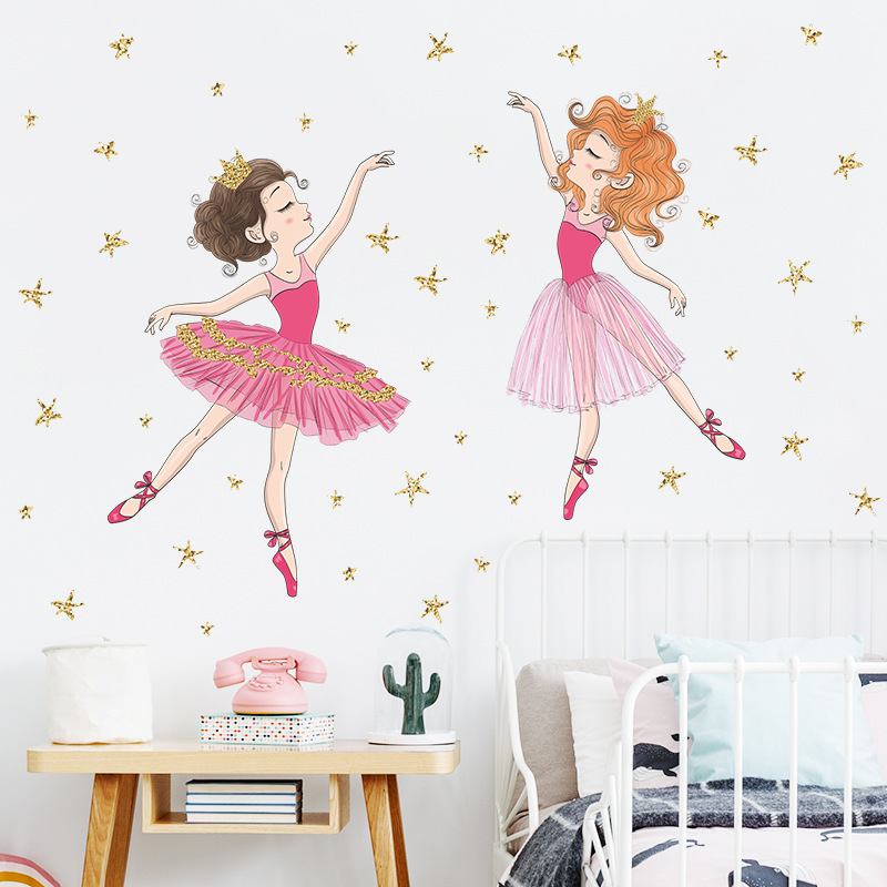 Dancing Ballet Girl Wall Stickers for Children Cartoon Girl Dancer Wall Decals for Kids Rooms Girl Bedroom Vinyl Wall Decorative