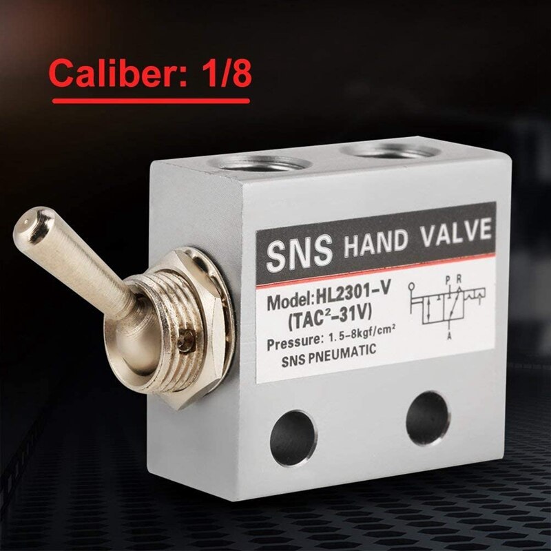 SNS Pneumatic 3 Position 2 Port Toggle Switch G1/8 Pneumatic Mechanical Valve HL2301 Pressure 0-8Kgf/Cm²