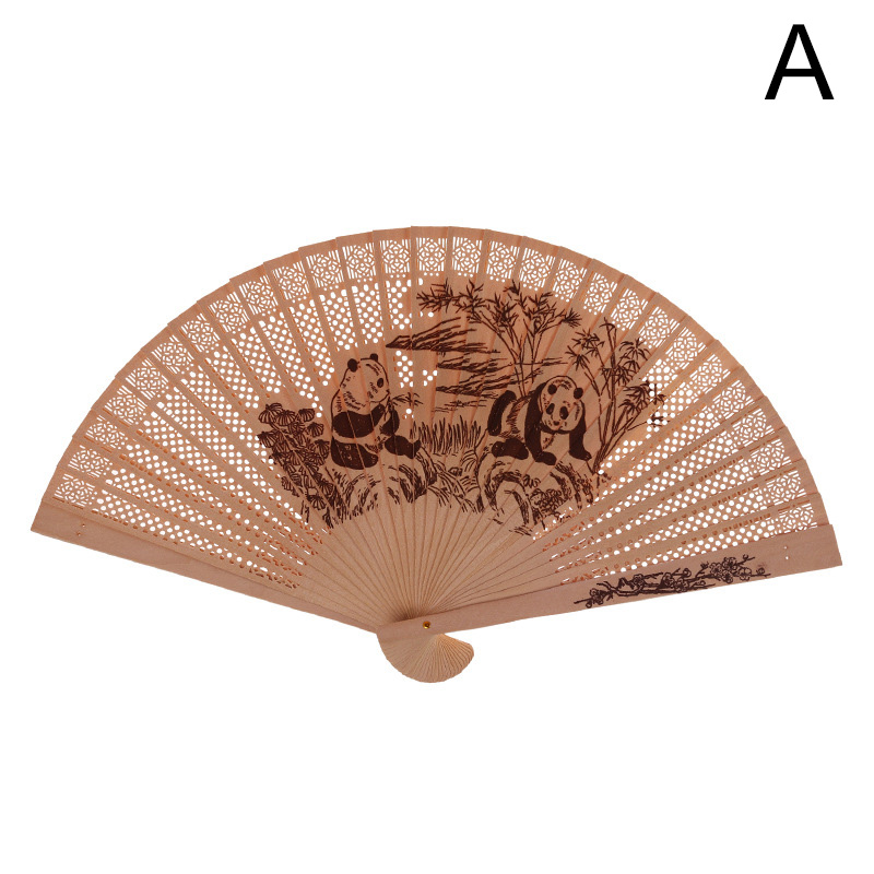 Chinese Folding Fan Incense Wood Hand-cranked Fan Sandalwood Hollow Hand-held Fan Wood Carving Printing Decorative Craft Fan: A
