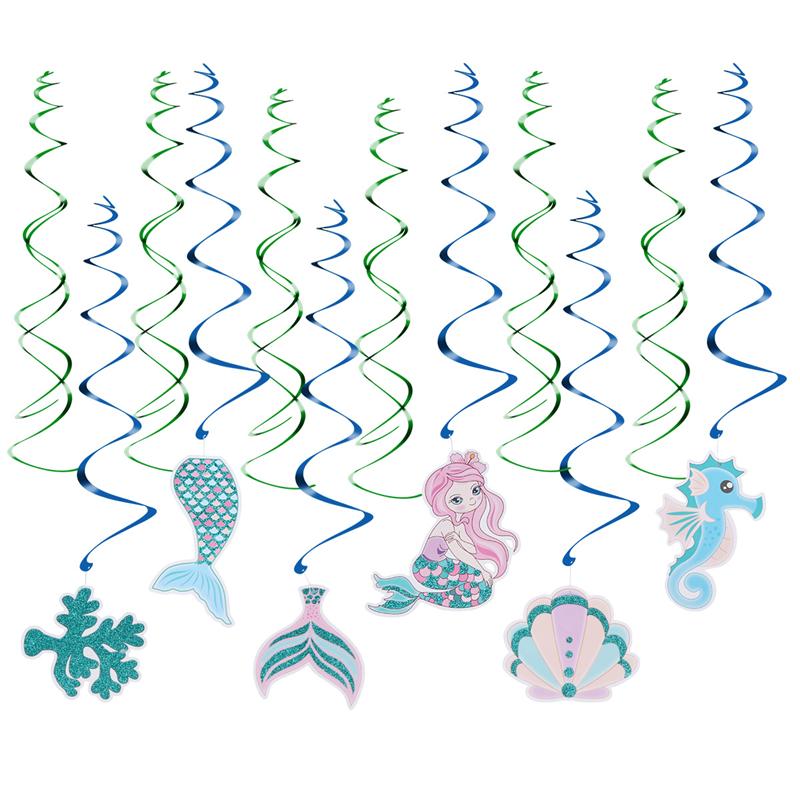 2 pakker hav-tema fest hængende havfrue spiral ornament sommer tema spiral hængende dekoration festartikler til butik