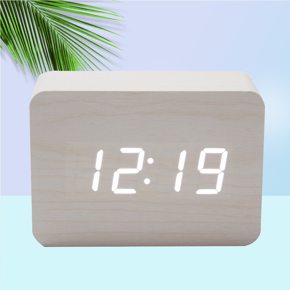 LED Electronic Wooden Clock Alarm Clock Table Clock for Home Office ( Yellow White Word) (Battery)