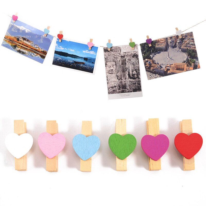 100 Mini Houten Hart Pinnen Fotopapier Clip Wedding Decor Craft (Gemengde)