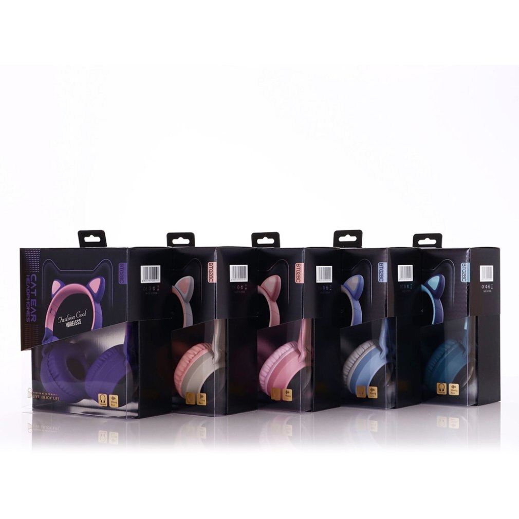 Cute Cat Ear Headset Wireless Headset Headphones 5.0 Bass Foldable Stereo Headphones Gaming Headphones For Cell Phone