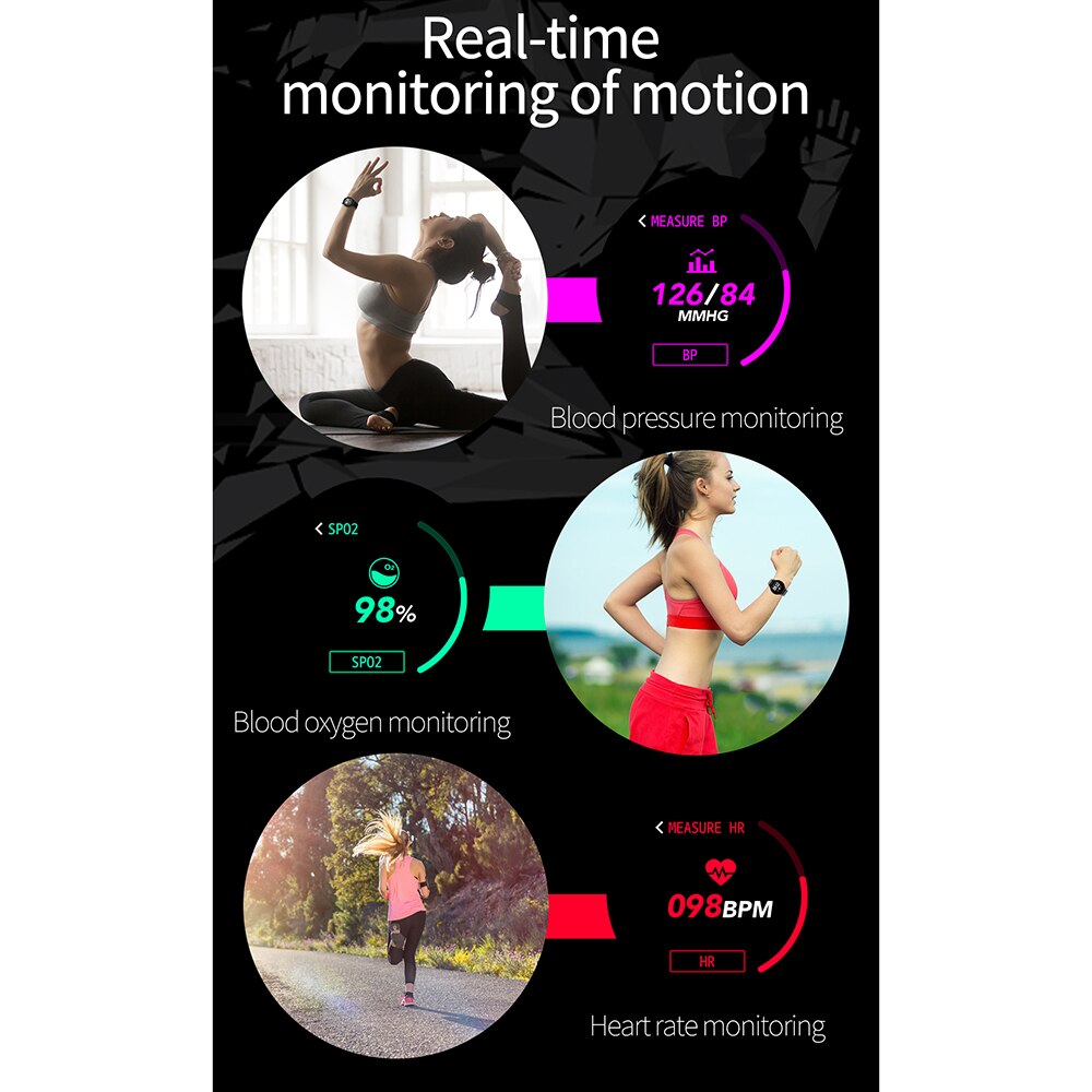 Slimme horloge fitness tracker, slimme horloge waterdichte activiteitstracker met hartslagmeter, slaapmonitoren, bloeddrukmeters, sport