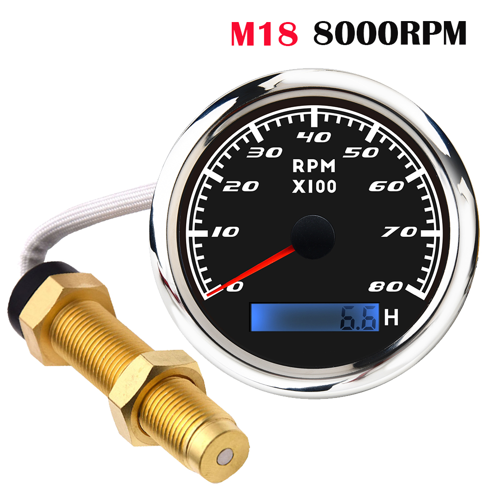 85mm contagiri per barche per auto contagiri marino con contaore LCD 3000 4000 6000 7000 8000 RPM contagiri per barche Toerenteller: BS 8000RPM M18