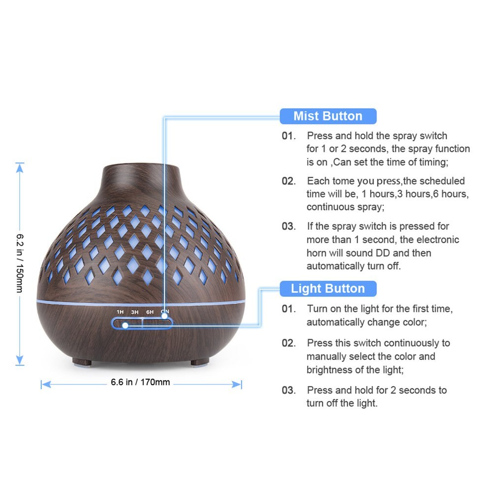 400ML Wood Essential Oil Diffuser Ultrasonic Usb Air Humidifier With 7 Color Led Lights Remote Control Office Home EU Plug