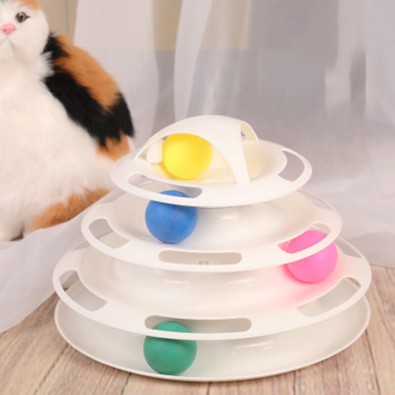 Jouets pour chats en animaux | Tour Interactive, pistes disque entraînement, plaque d'amusement, disque d'intelligence, balles de jouets pour chats pour tranchage, fournitures pour animaux de compagnie: WHITE