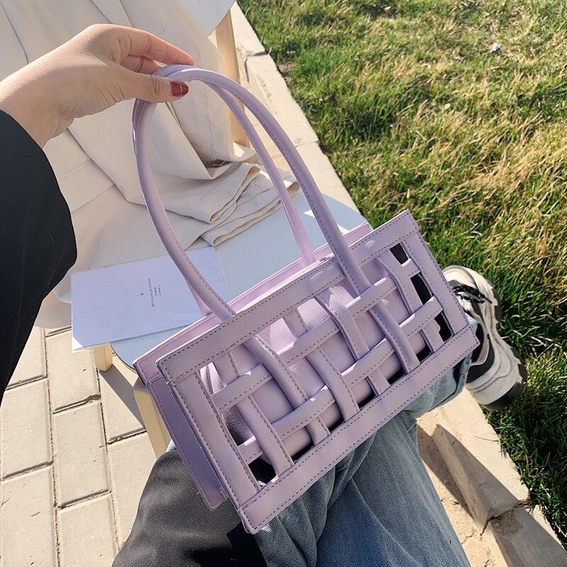 Dames vierkante tas hoge pu leren dames handtas holle schoudertassen okseltas