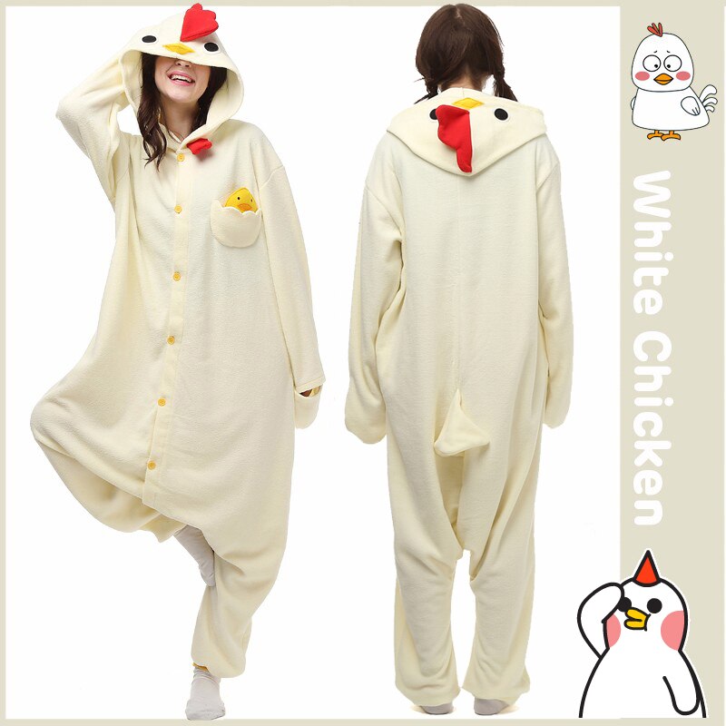 Kerst Halloween Witte Kip Fleece Onesie Homewear Capuchon Pyjama Nachtkleding Gewaad Voor Volwassenen