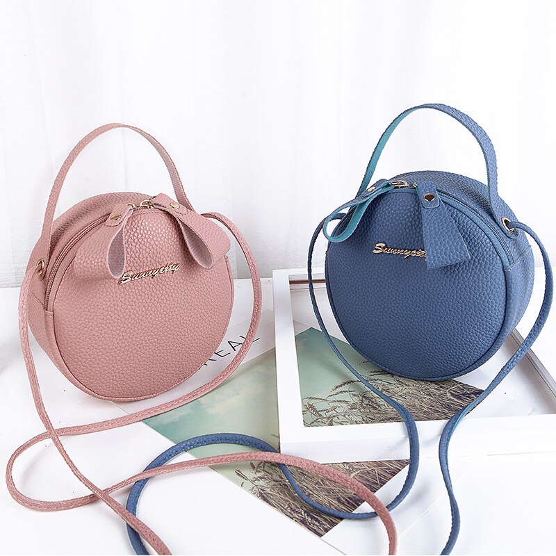 neue Frauen Taschen Niedliche Kleine Runde Tasche PU Schulter Tasche Litschi aufbringen Diagonale Tasche Tragbare Tasche