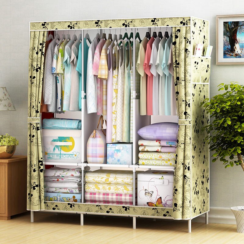 DIY Non-woven Folding Portable Wardrobe Bedroom Furniture Bedroom Storage Cabinet Simple modern dustproof wardrobe