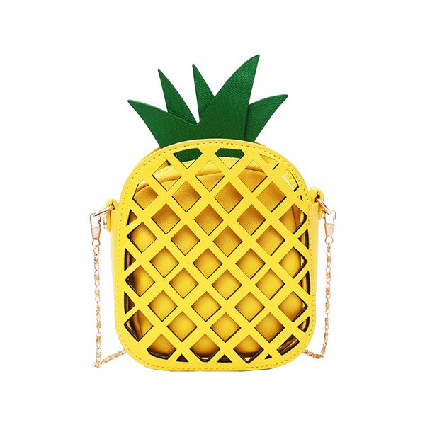 Brand Leather Cute Handbag for Women Lovely Pineapple Bag with Chain Hollow Out Mini Women's Fruit Handbags purse for girls: Default Title