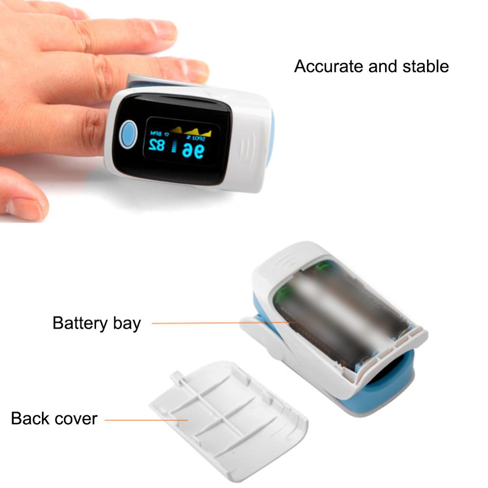 Portable Finger Pulse Oximeter Blood Oxygen Heart Rate SPO2 Meter Battery Powered Digital Fingertip Pulsoximeter for Home Use