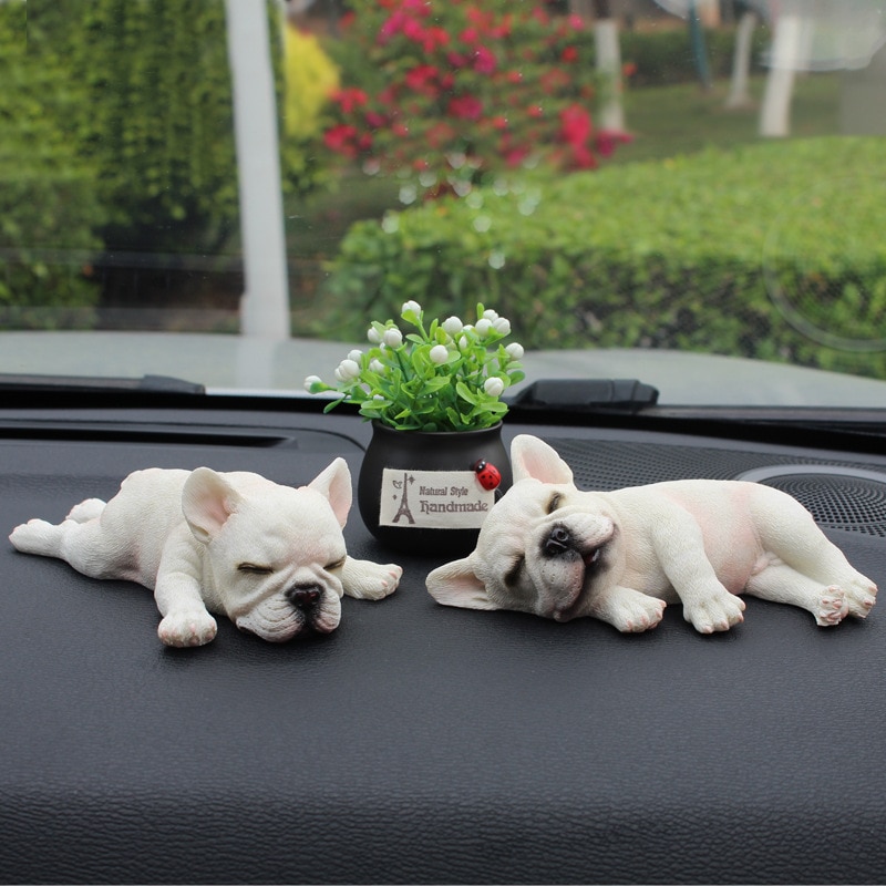 Bil ornamenter sovende fransk bulldog bil dekoration sød simulering hund cmodel bil interiør tilbehør coche