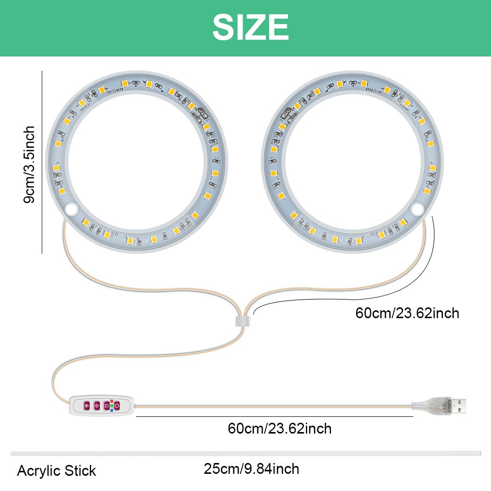 5V LED Grow Light 8/12/16H Timer USB Phyto Lamp Three Angel Ring Full Spectrum Phyto Lamp for Indoor Plants Flowers Growth Light