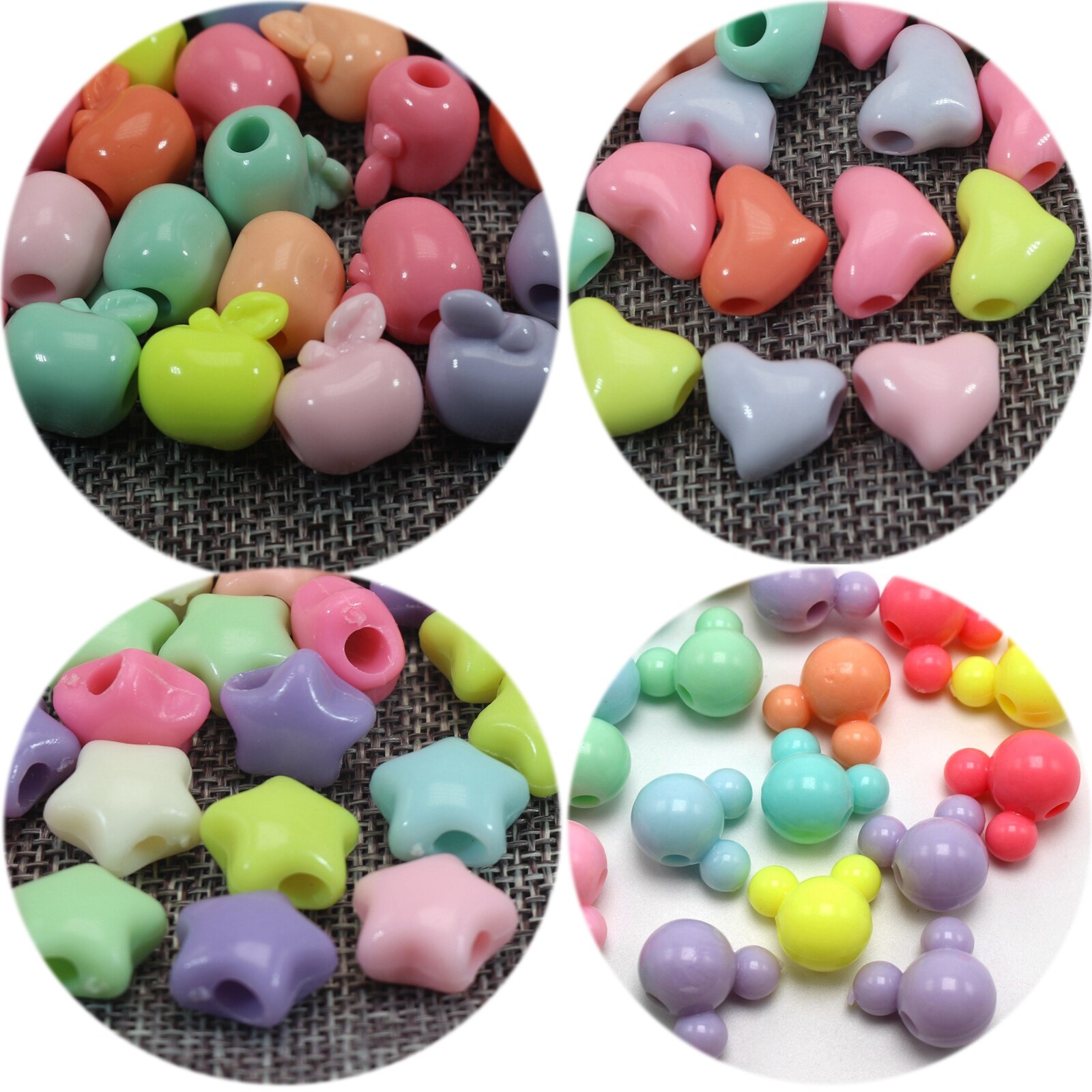 50 Mixed Pastel Color Acrylic Various Star Mouse Pony Beads for Kids Craft Kandi