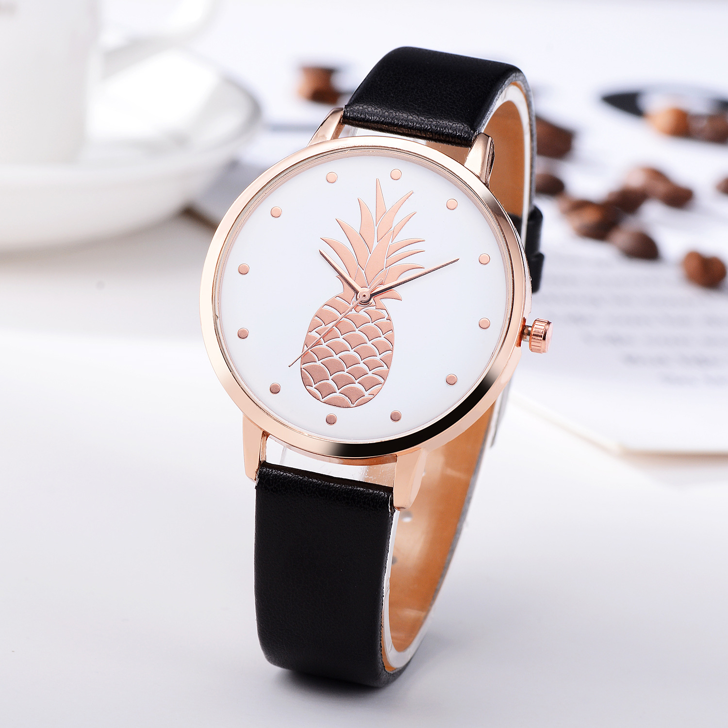Montre à quartz analogique pour fille, bracelet en PU, motif ananas, à la , couleur, d&#39;anniversaire,: 8