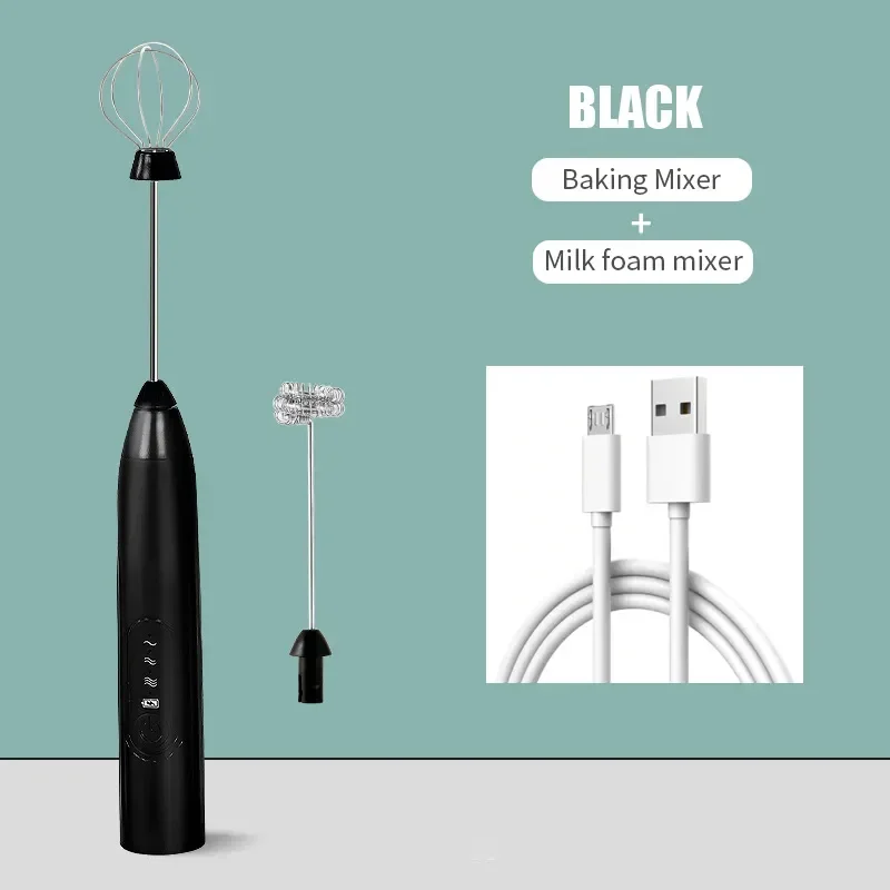 Agitador eléctrico de espuma de leche, batidor de café inalámbrico, batidor de huevos de mano, agitador de espuma de capuchino, herramientas de cocina portátiles USB, Espumador: Azul cielo
