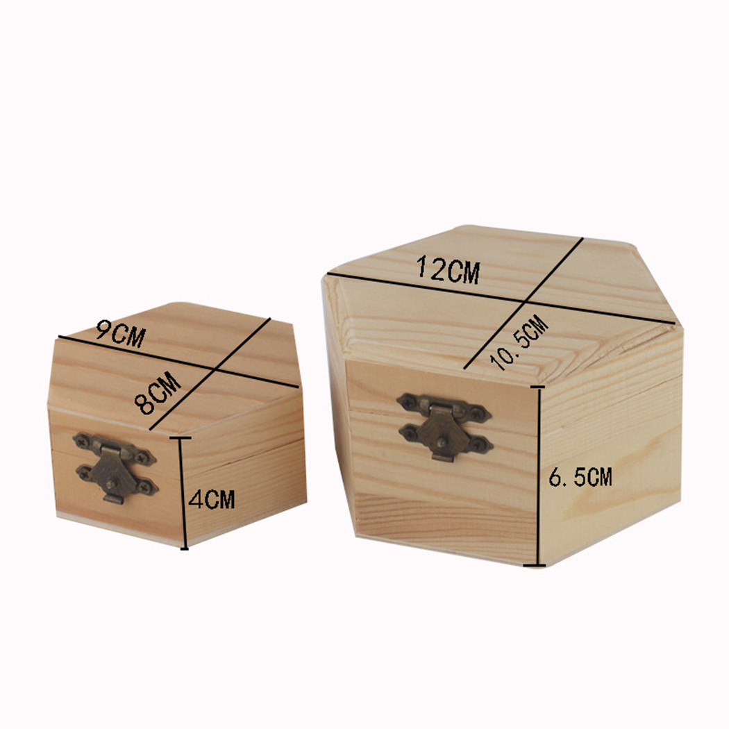 1Pc Hexagonal Wooden Box Storage Box Wooden Hexagonal Shaped 9*8*4cm 12*10.5*6.5cm Jewelry Box Wedding Favors Box Holder