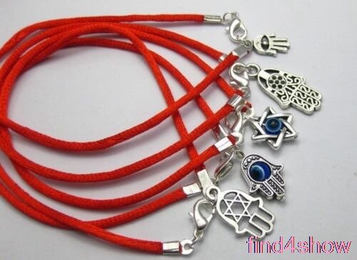 10 pulseras de la buena suerte con forma de ojo de cuerda roja, mano de Hamsa, &quot;Estrella de David&quot;: Assortde Charm