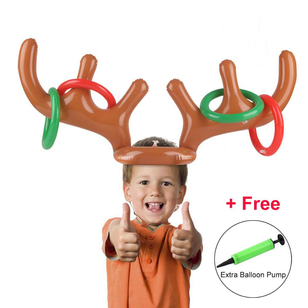 Opblaasbare Reindeer Antler Hoed Met Ringen Gooien Cirkel Speelgoed Fun Santa Game Xmas Christmas Party Toss Spel