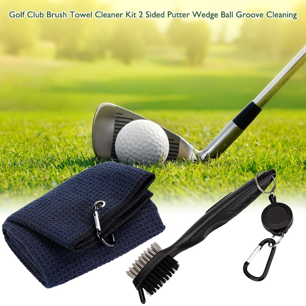 Golfhåndklæde børste værktøjssæt med klubspor renere indtrækkelig forlængerledning og klip golfbørste