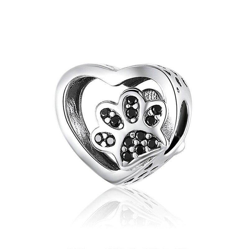 BISAER Dier Liefde Kralen 925 Sterling Zilver Hond Kat Voetafdrukken Charms fit Roze Zirkoon Armbanden DIY Sieraden Maken ECC1191: ECC1191-BK