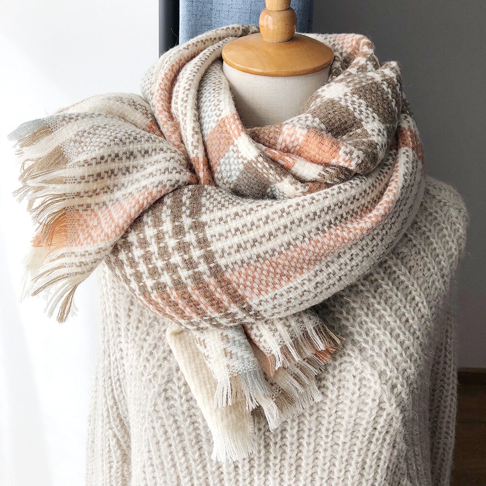 Pied-de-poule geruite acryl pashmina sjaal dames winter warm imitatie kasjmier deken sjaals omslagdoeken bufanda: 1