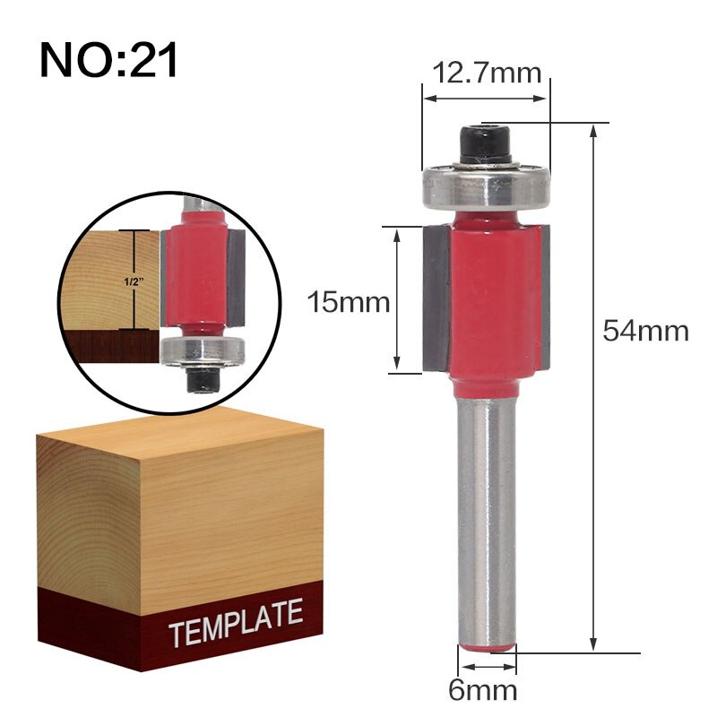 1 pc 6mm Schacht Klassieke Hoek Ronde Inham Doos Frezen C3 Carbide Reiniging Flush Trim Hout Router Bit straight End Mills: NO 21