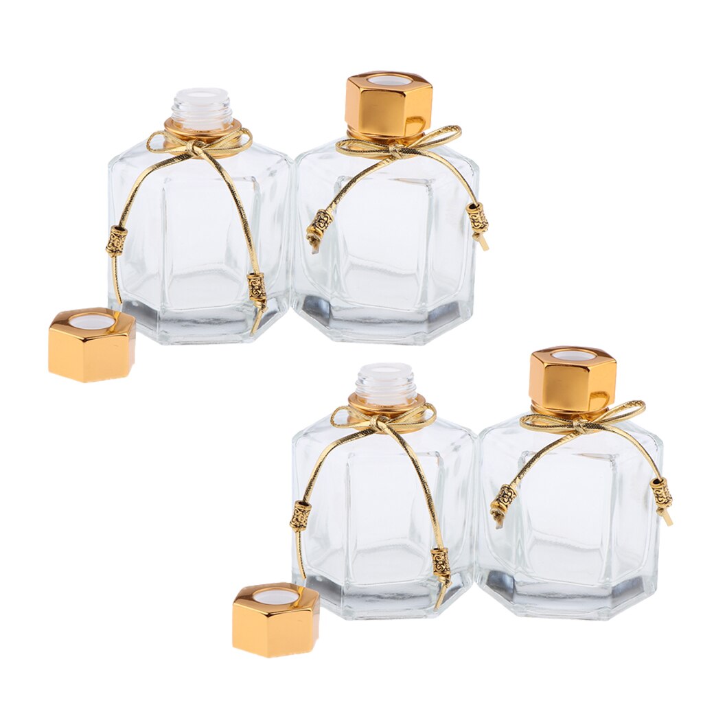 Gold 4Pcs 100ml Aroma Glass Diffuser Bottles Hexagonal Oil Containers Decors