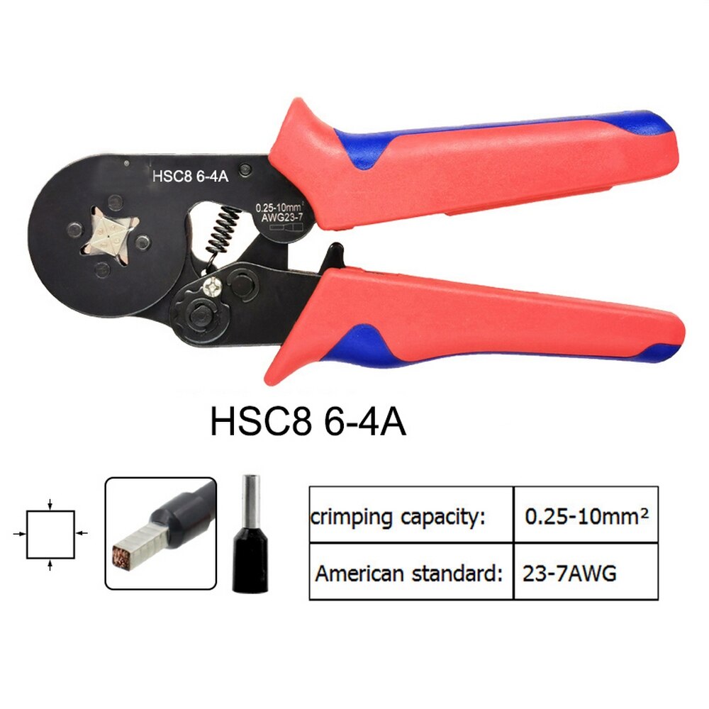 Tubular Terminal Crimping Tools Mini Electrical Pliers HSC8 10SA/6-4 0.06-10mm 23-7AWG 1250PCS Crimping Pliers Ferrule Box Kit