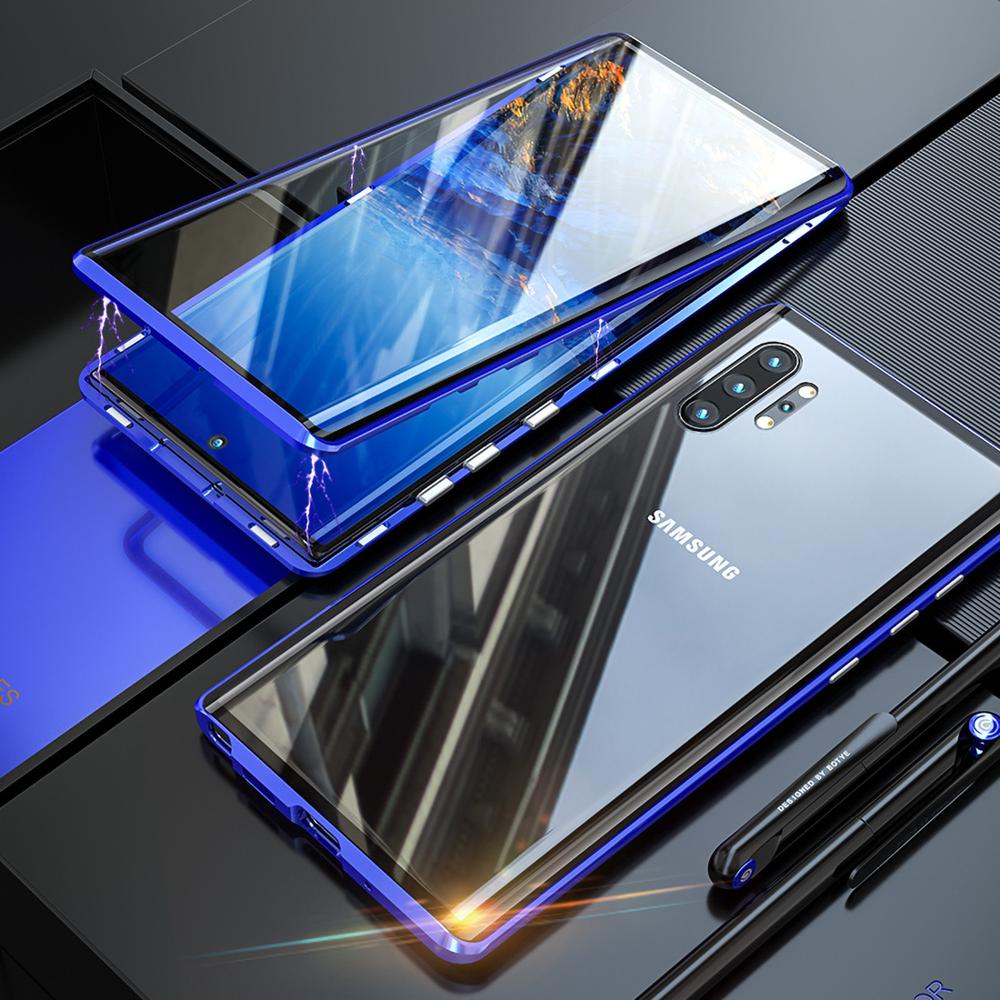 Doppelseitige glas Metall Magnetische fallen für Samsung Galaxis Hinweis 10 Plus Telefon fallen 360 Volle Schutz fallen Für Galaxis hinweis 10 +: Blau