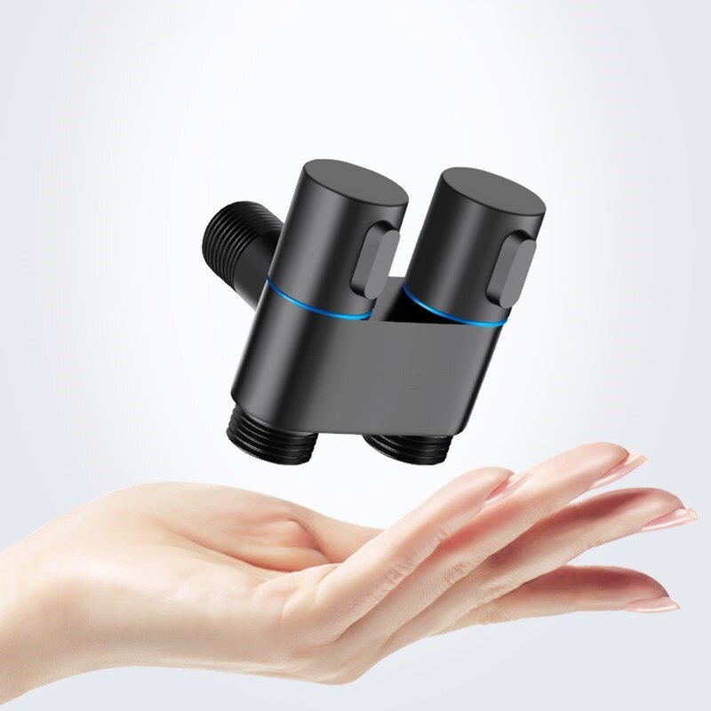 Black G1/2 Mini Multi-function Faucet Brass One Into Two Out Dual Control Washing Machine Tap Three-way Toilet Triangle Valve