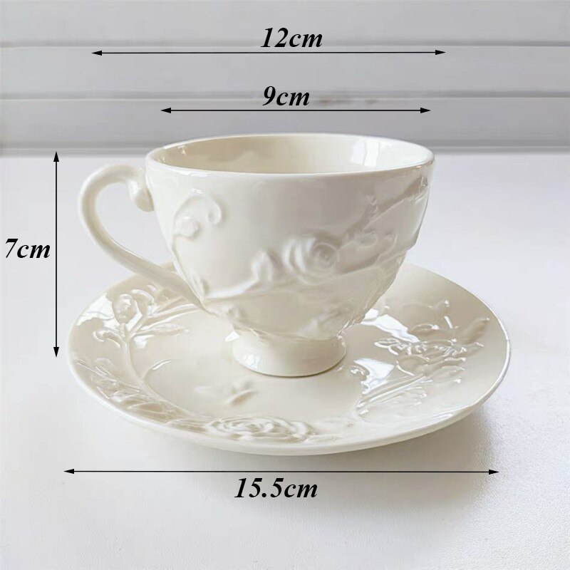 Plato de cerámica con borde ondulado para carne, vajilla con flores en relieve, plato Simple para ensalada, postre, taza de café de porcelana blanca