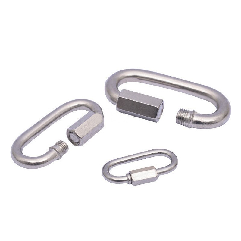 Stainless Steel Screw Lock Climbing Gear Carabiner Quick Links Safety Snap Hook Chain Connecting Ring Carabiner Chain Buckle