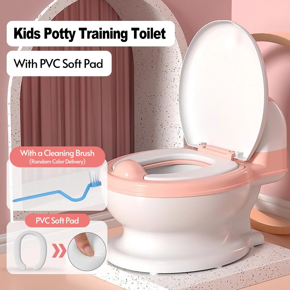 Cartoon Kids Potty Training Toilet Comfortable Toilet Trainer for Toddlers Boys Girls with Soft Pad Lip Handles Cleaning Brush