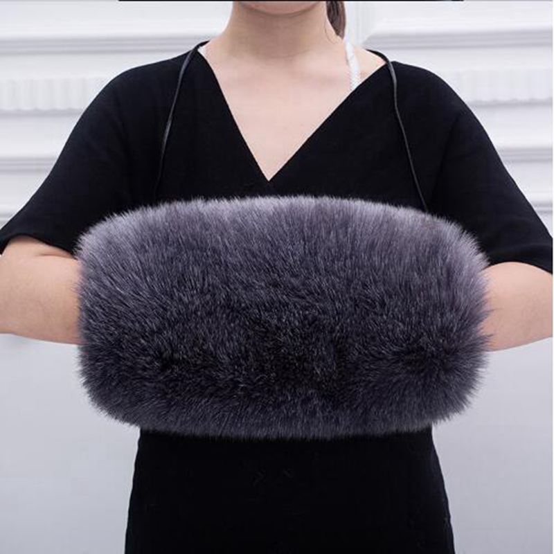 1 stk kvinder vinter muffe fluffy håndvarmer fortykkelse imiteret pels varme handsker handsker varmere tilbehør lww 9109: Mørkegrå