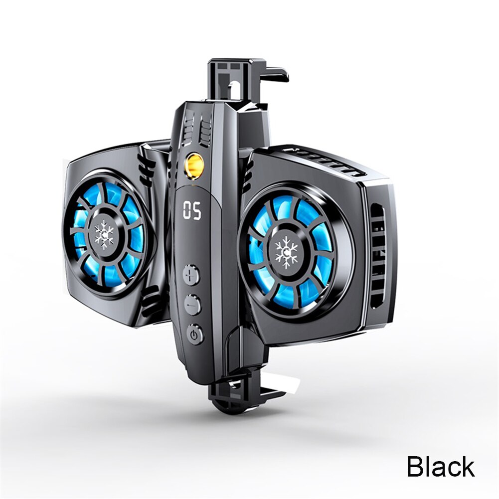 Halfgeleider Dual Koelventilator Radiator Usb Telefoon Cooler Smartphone Lcd Temperatuur Display Koellichaam Mobiele Telefoon Gamer Koelers: Black