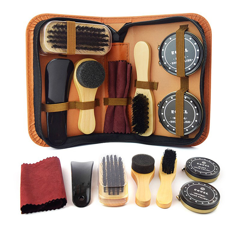 8Pcs/Set Pro Shoes Care Kit Portable For Boots Sneakers Cleaning Set Brush Shine: Mixed Color