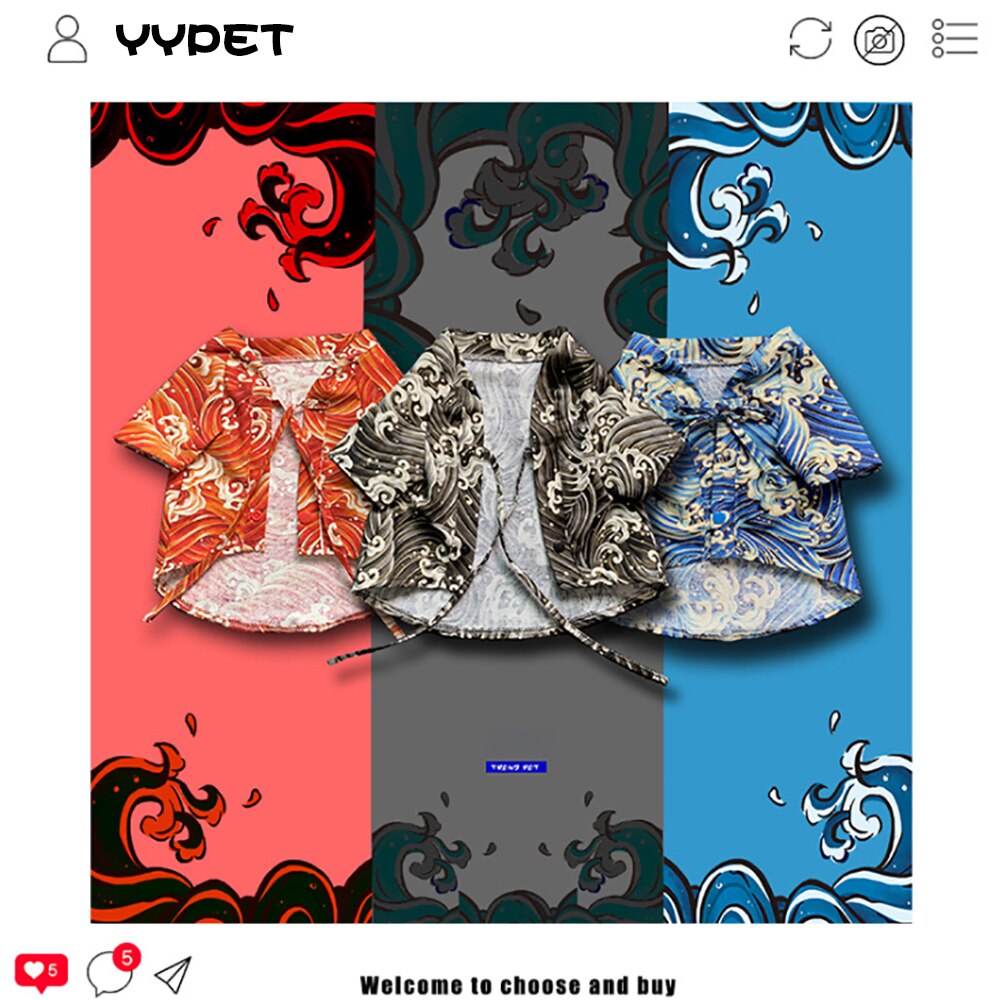 Tide Brand Pet Clothes Original Japanese Kimono Waves For Small Medium Large Dogs Spring And Summer Cat Ware Cool Fation