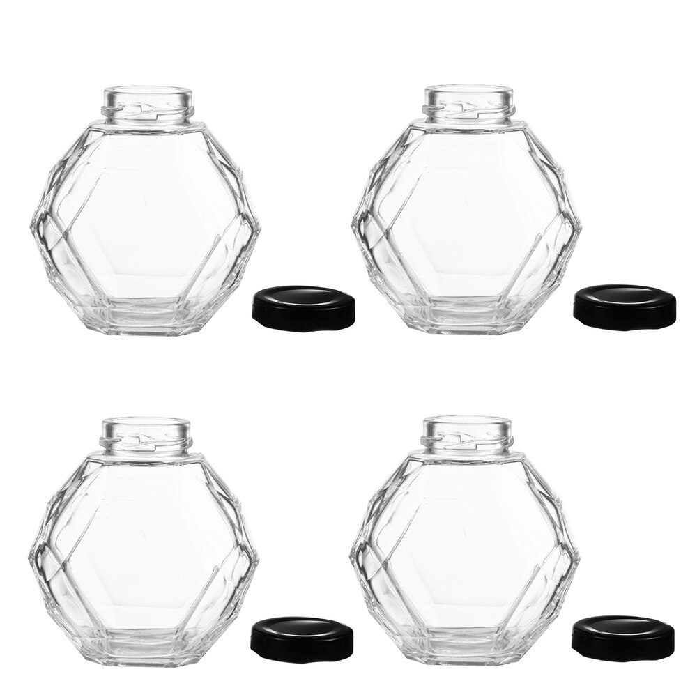 4pcs Clear Honey Jar Kitchen Honey Jar Glass Honey Bottle Bee Honey Jar
