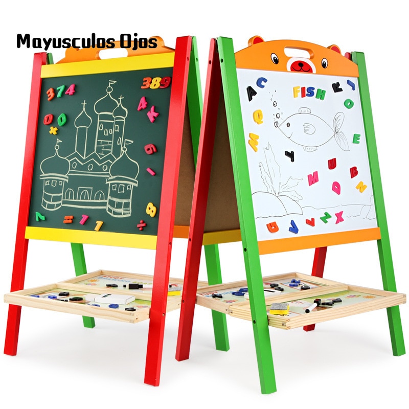 Multifunctionele Kinderen Tijger Hoofd Twee-In-een Tekentafel Dubbelzijdige Magnetische Schoolbord Houten Beugel Type Schrijven board