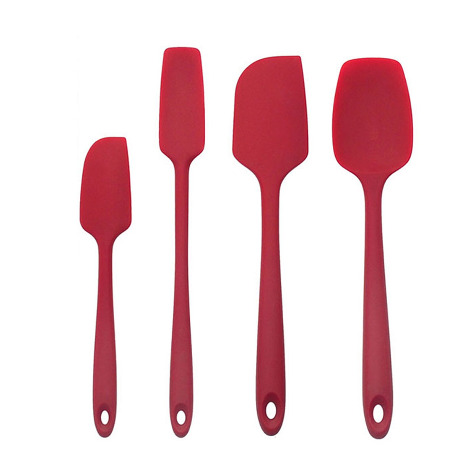 Juego de espátulas de silicona para el hogar, rascador fácil de limpiar, antiadherente, resistente al calor, mango largo, utensilios de cocina para colgar con agujero, 4 Uds.