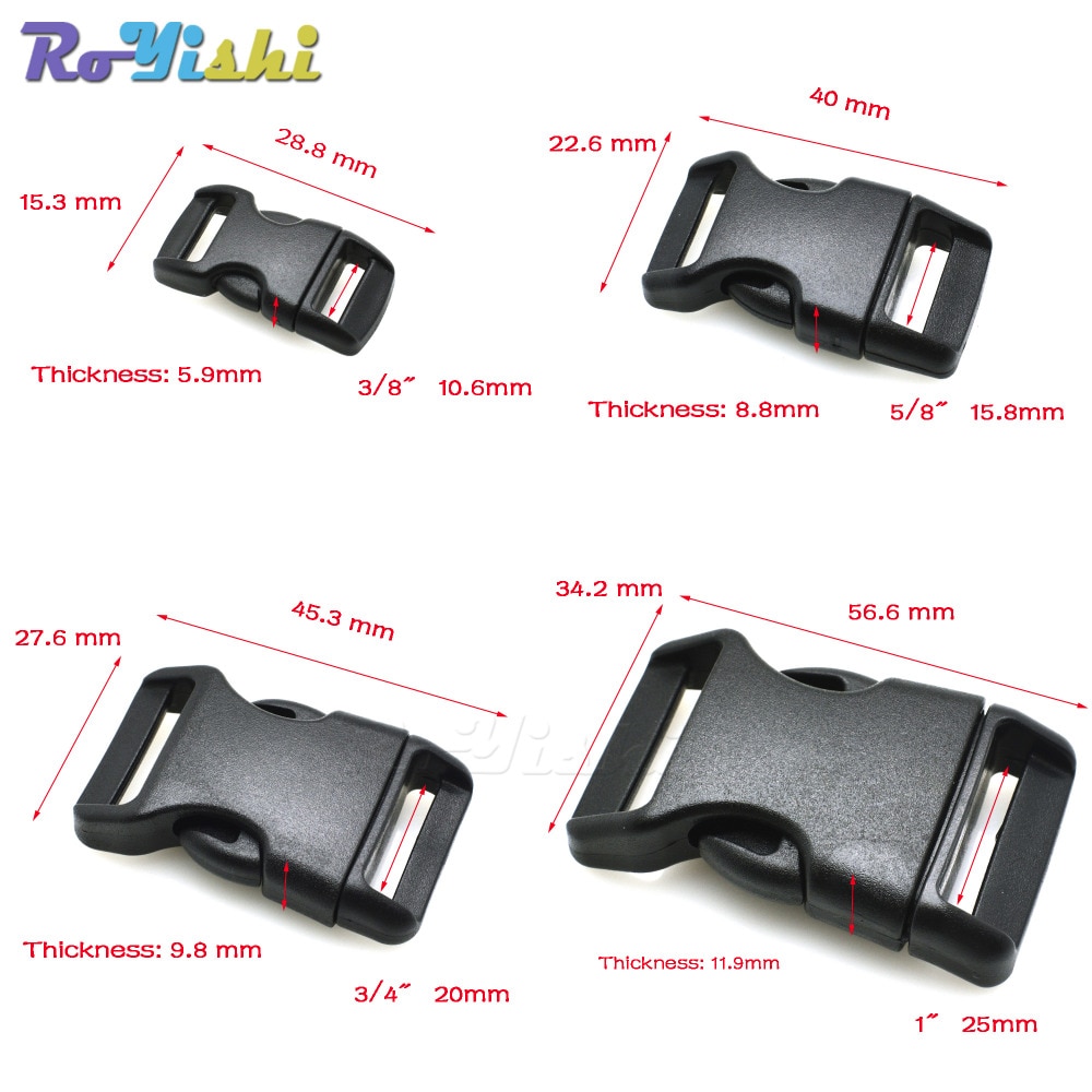 10 stks/pak Piastic Release Gesp Gebogen 550 Paracord Armband Halsband Backpack Strap Webbing 10mm 15mm 20mm 25mm