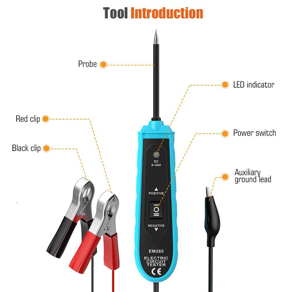 6-24V Probe Car Circuit Tester Power-Driven System Diagnostic Cable Table Meter Power Probe Auto Electric Circuit Tester