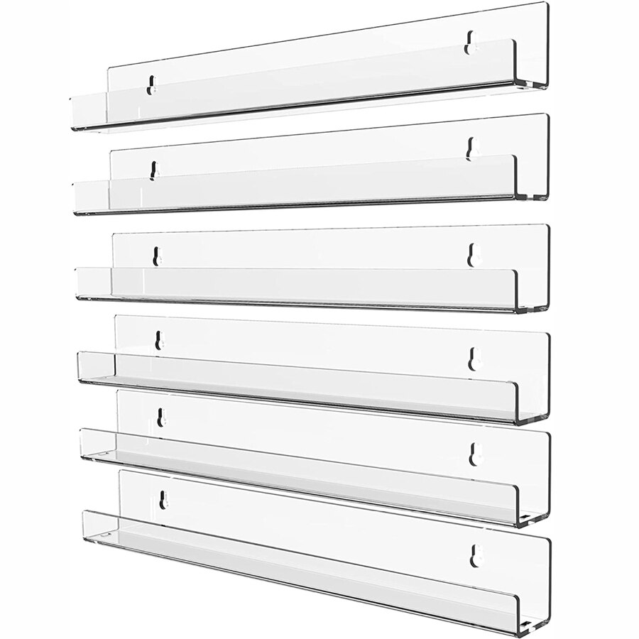6 Stuks Clear Acryl Onzichtbare Drijvende Rack Wall Mount Organizer Nagellak Opbergrek Display Planken Nail Art Opslag Rekken