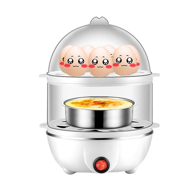 DMWD Multifunction Mini Egg Omelette Pancake Electric Non-Stick Fried Steak Frying Pan Boiled Eggs Boiler Cooker Food Steamer EU: White / EU